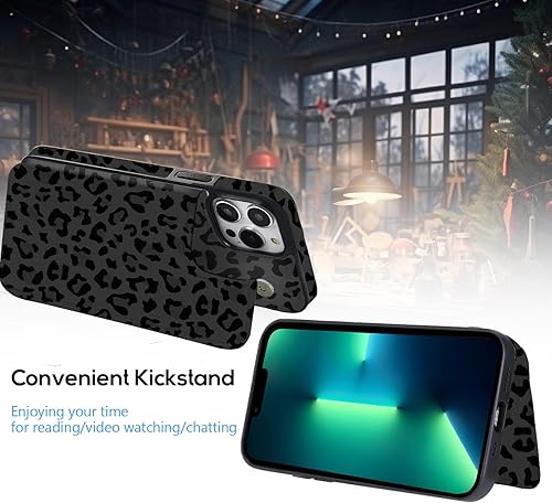 Miniatura 5 de Funda compatible con iPhone 13 Pro Max con tarjetero y ranuras para tarjetas integradas de piel sintética, función atril y a prueba de golpes para