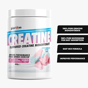 Per4m Creatine Powder | 80 Servings of Micronised Creatine Monohydrate | Performance & Strength | 8 Flavours (400g, Fizzy Bubblegum Bottles)