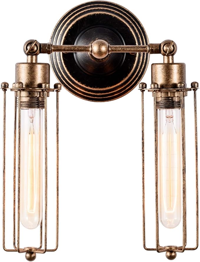 GLADFRESIT Wandlamp retro verstelbare metalen wandlamp vintage wandlamp met buis Light Shade rustiek voor landhuis slaapkamer woonkamer eettafel (geen gloeilampen) (olie brons 2 lampen)