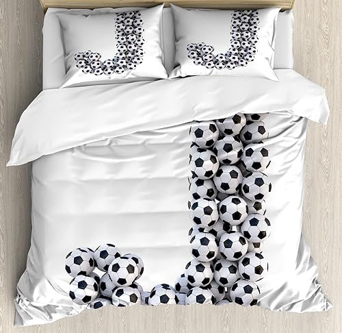 Ambesonne Letra J - Juego de funda de edredón con diseño de pelota de fútbol en forma de letra, temática del alfabeto, juego de cama decorativo de 3