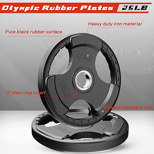 Miniatura 4 de RitFit Placas olímpicas de agarre de goma para barra, placas de peso de 2 pulgadas para levantamiento de pesas y entrenamiento de fuerza en casa y