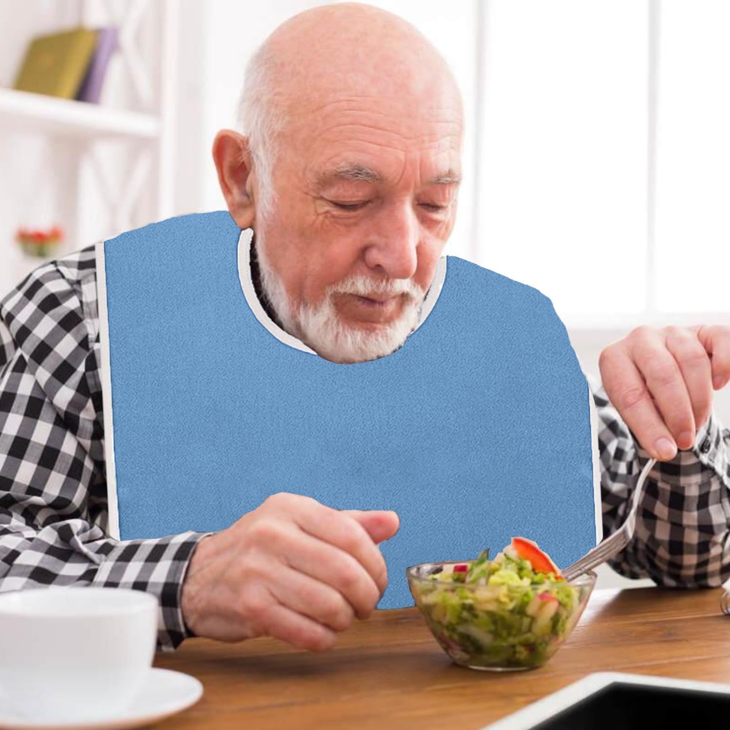 Adult Bibs For Elderly Women Men Terry Cloth Bib For Eating Adjustable bib Clothing Protectors Blue