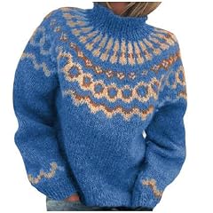 Fair Isle Sweater Women 2025 Casual Colorful Mock Neck Knitted Sweater Chunky Long Sleeves Cropped Pullover Tops