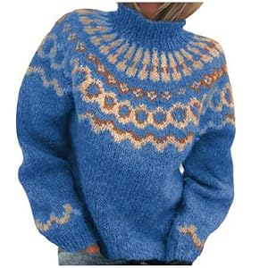 Fair Isle Sweater Women 2025 Casual Colorful Mock Neck Knitted Sweater Chunky Long Sleeves Cropped Pullover Tops