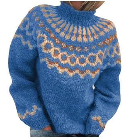 Fair Isle Sweater Women 2025 Casual Colorful Mock Neck Knitted Sweater Chunky Long Sleeves Cropped Pullover Tops