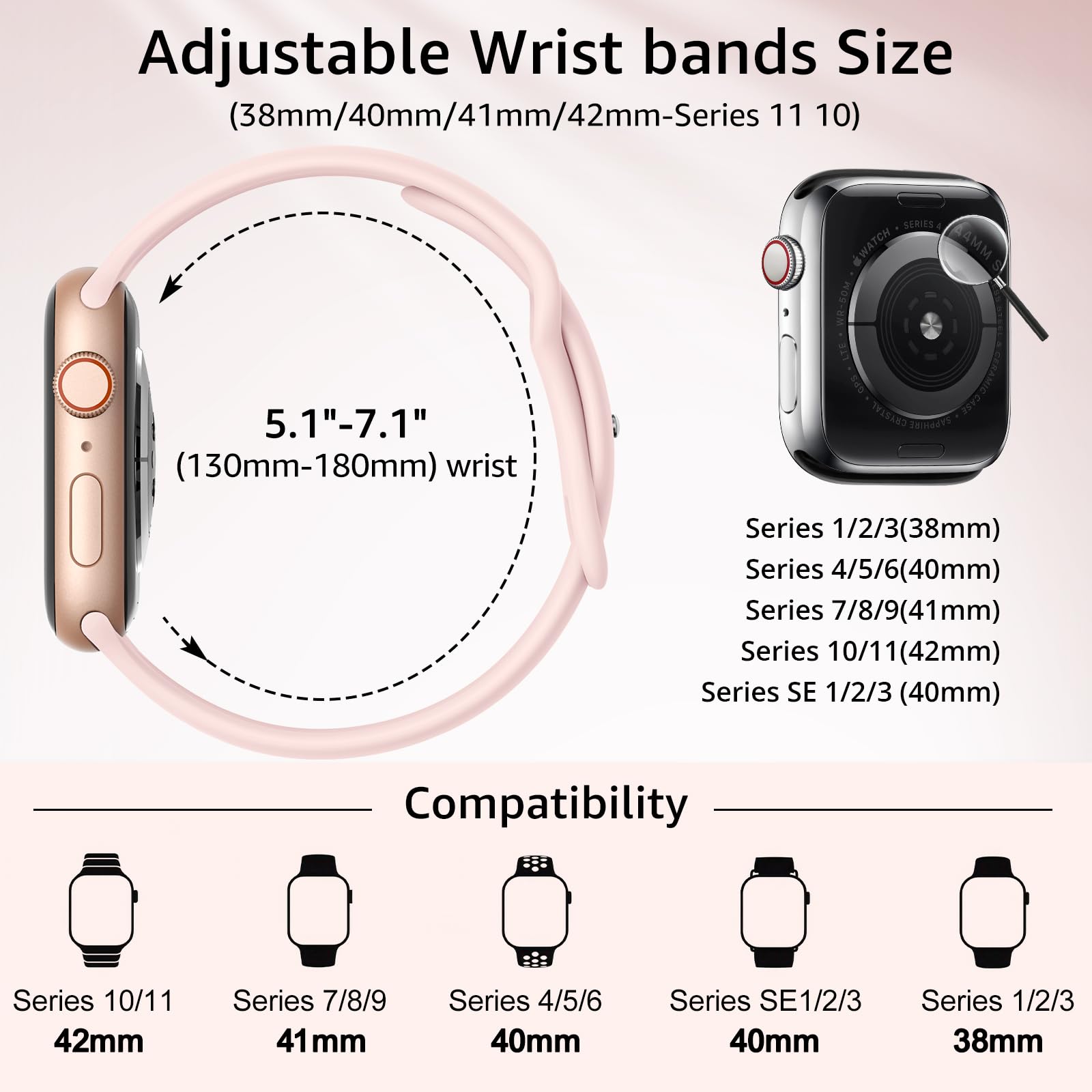 6 Pack Sport Bands Compatible with Apple Watch Band 38mm 40mm 41mm 42mm 44mm 45mm 49mm 46mm,Silicone Waterproof Strap for iWatch Apple Watch Series 11 10 9 Ultra 8 7 6 5 4 3 2 1 SE Women Men - 3