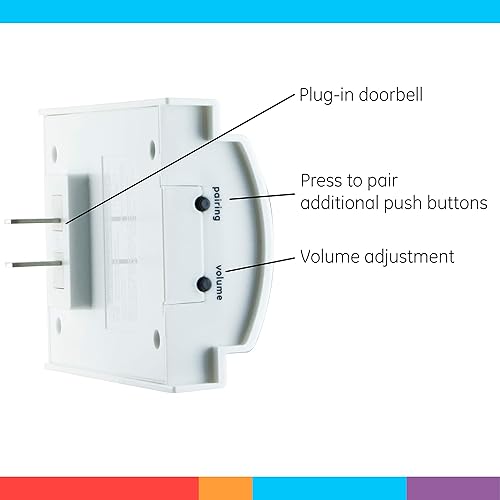 Miniatura 3 de GE Campana de puerta, extensor inalámbrico, enchufe, rango de 150 pies, receptor de timbre de repuesto, volumen ajustable, 19300