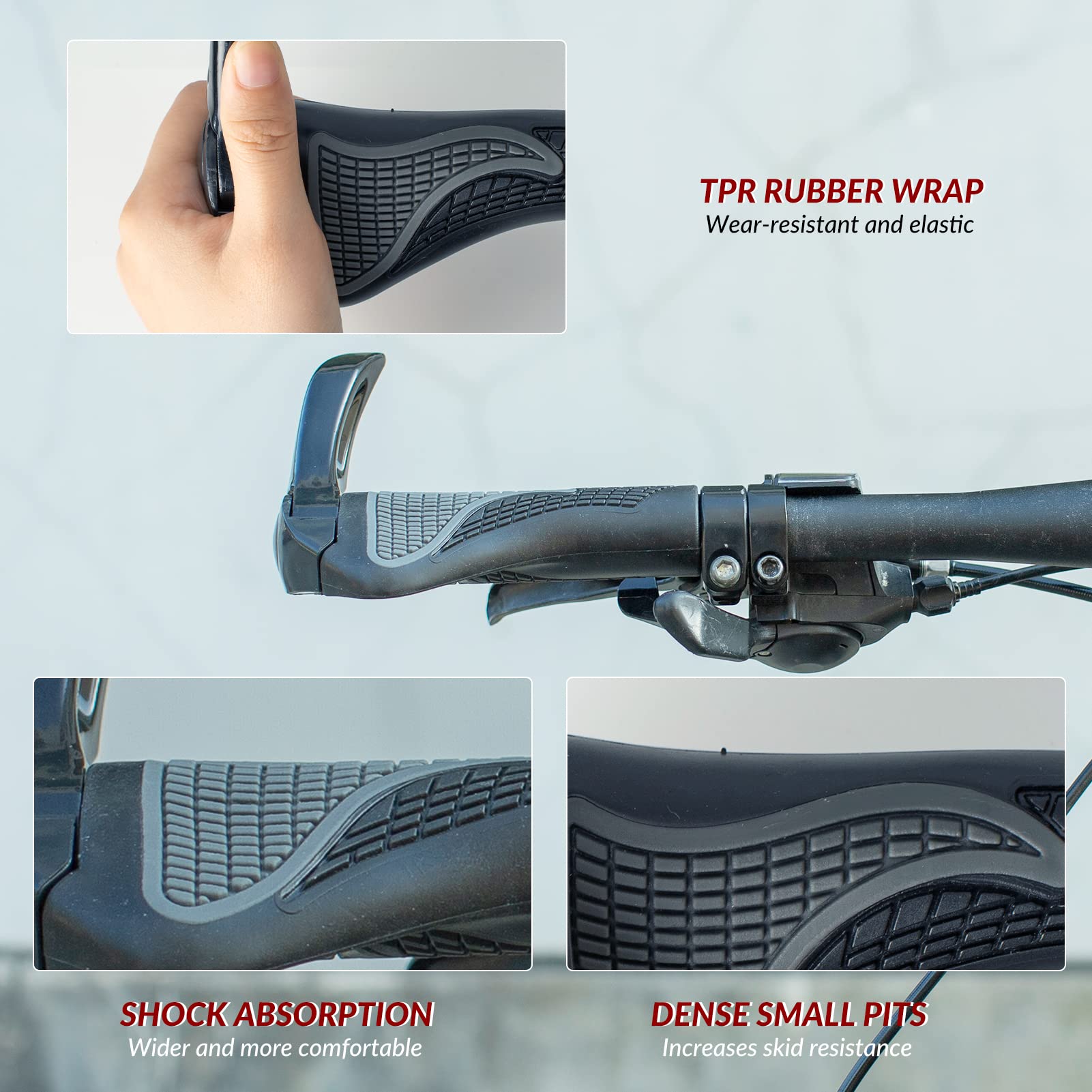 ROCKBROS Uchwyty rowerowe Ergonomiczne, antypoślizgowe uchwyty na kierownicę 22,2 mm, do roweru górskiego, roweru trekkingowego, roweru elektrycznego, roweru miejskiego, rower wyścigowy, czarny