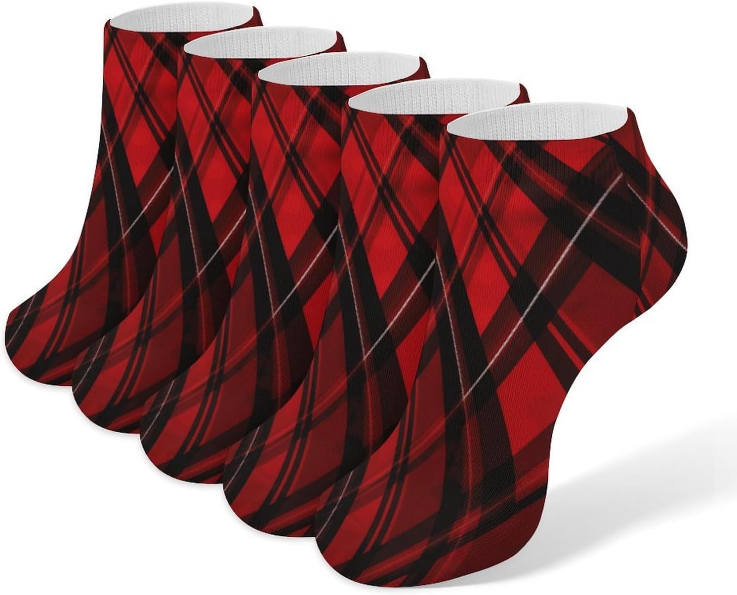 Red And Black Plaid Ankle Socks for Men Women 5 Pairs | Comfortable Casual Low Cut Socks, Lightweight No Show Breathable Athletic Socks, Soft Mini Crew Socks for All Seasons