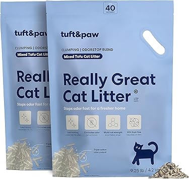 Tuft & Paw Really Great Cat Litter OdorStop, Low Tracking Mixed Tofu Cat Litter, Clumping, Multi-cat, Odor Control, Dust-Free - 9.25lbs x 2Bags OdorStop