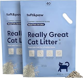 Tuft & Paw Really Great Cat Litter OdorStop, Low Tracking Mixed Tofu Cat Litter, Clumping, Multi-cat, Odor Control, Dust-Free - 9.25lbs x 2Bags (OdorStop)
