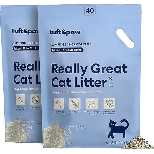 Tuft & Paw Really Great Cat Litter OdorStop, Low Tracking Mixed Tofu Cat Litter, Clumping, Multi-cat, Odor Control, Dust-Free - 9.25lbs x 2Bags (OdorStop)