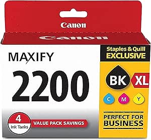 Canon PGI-2200 XL Genuine Four Color Value Pack, Compatible with MAXIFY: IB4120, MB5120, MB5420, IB4020, MB5020, and MB5