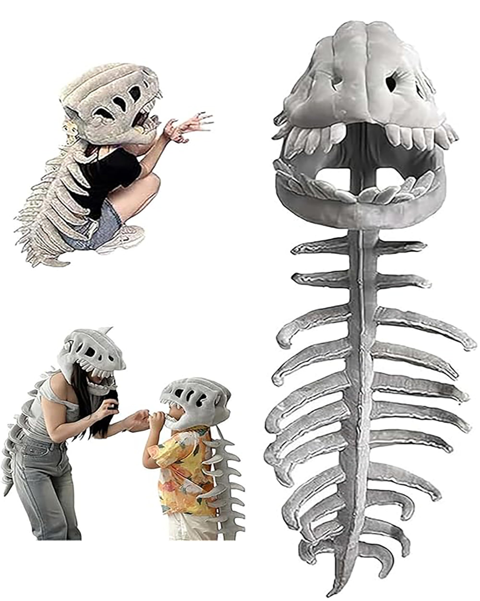 My Cozy Dino Plush Skeleton Hood, Dinosaur Skeleton Costume, Wearable Dinosaur Skeleton Plush for Halloween, Cosplay