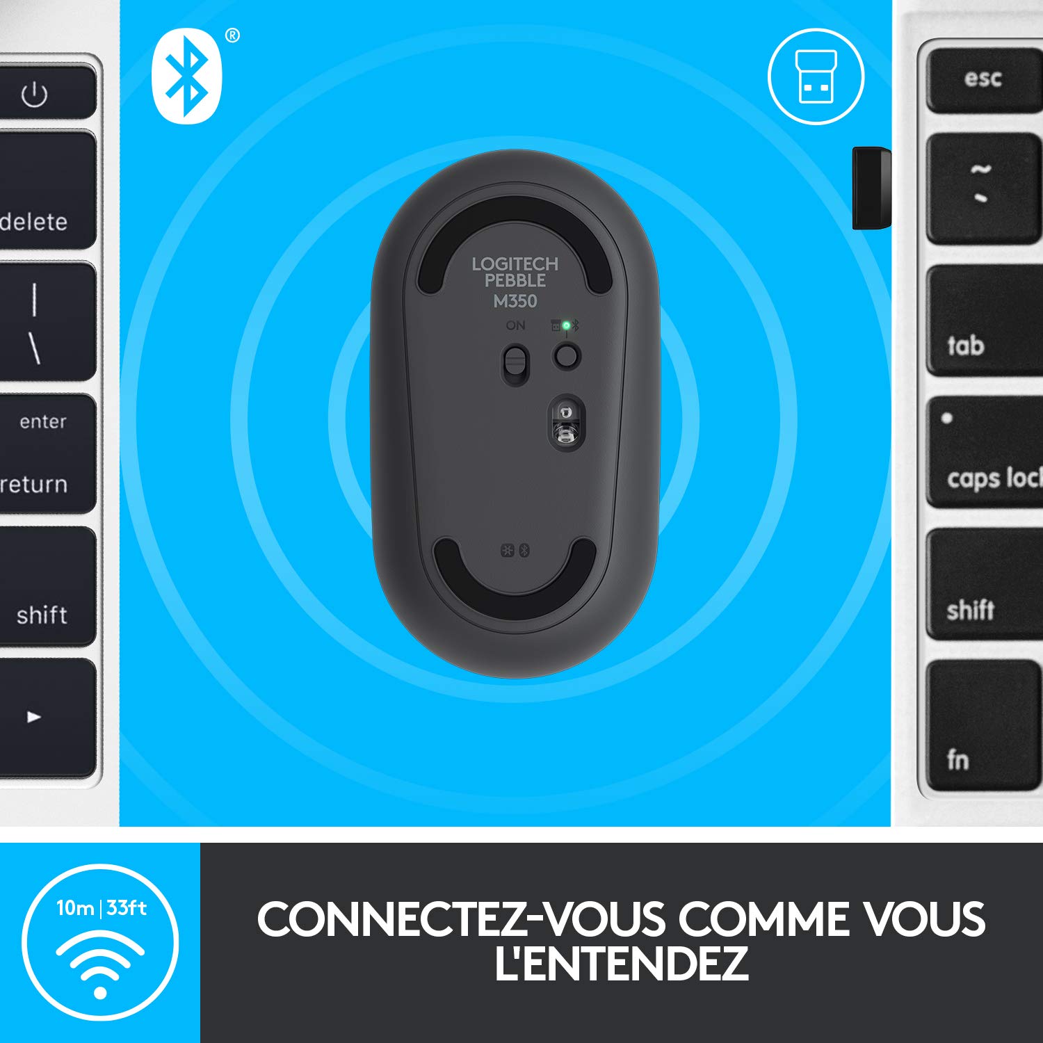 Logitech M350 Pebble Wireless Bluetooth Mouse with USB Receiver - Graphite