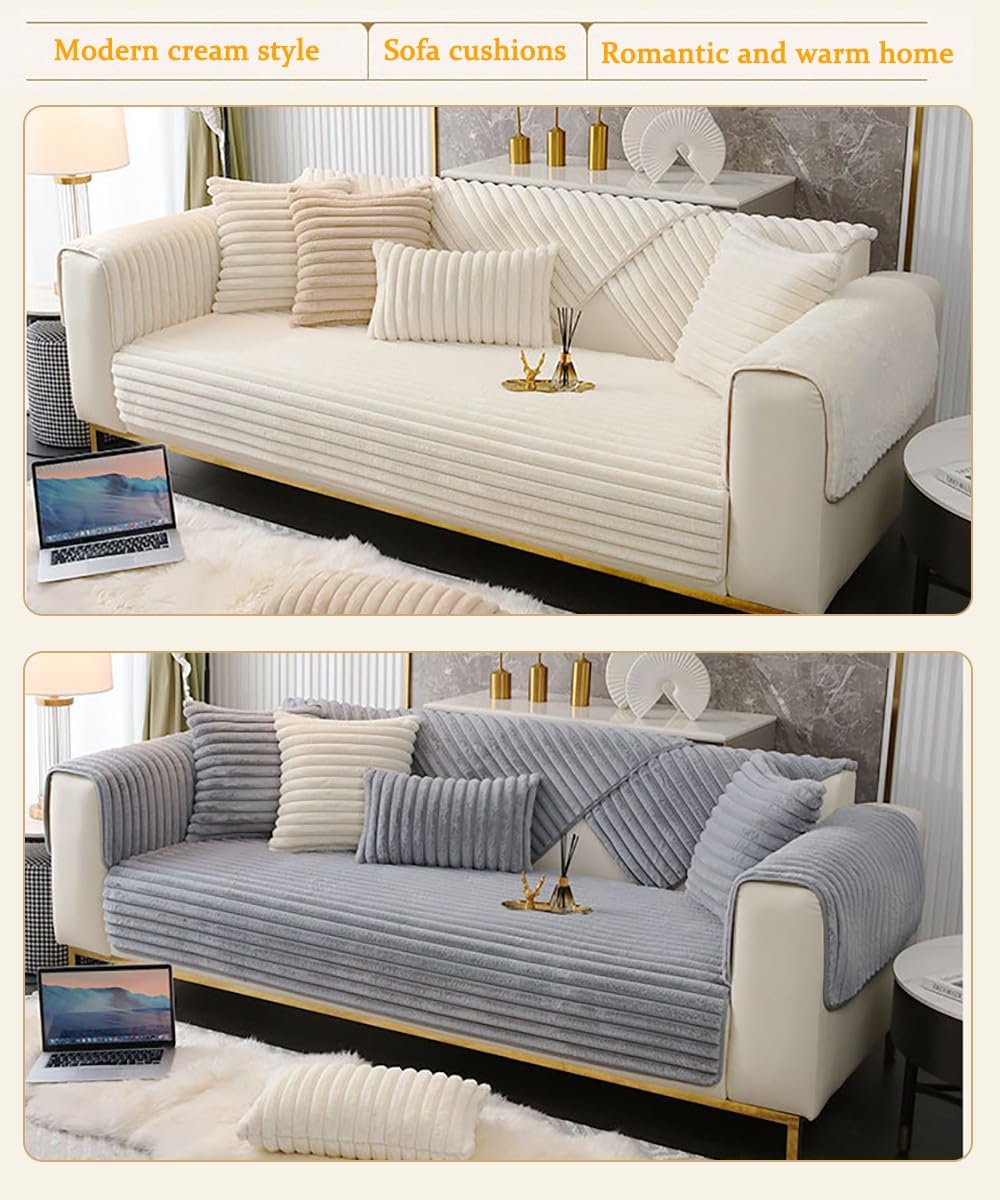 Housse de canapé pelucheuse pour canapé en forme de L antidérapante pour accoudoir droit/gauche, doux, extensible, couleur café, 90 x 90 cm et élégante