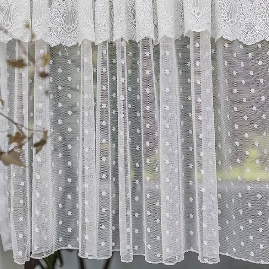 Tenda Bistrò In Pizzo Bianco – Mezza Tendina Per Finestra – 230 X 45 Cm – Rustica Con Sfera In Pelliccia – Per Cucina - 4