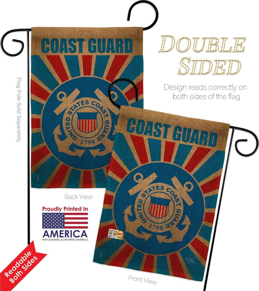 Coast Guard Burlap Garden Flag - Pack Armed Forces USCG Semper Paratus United State American Military Veteran Retire Official USA Applique - House Banner Small Yard Gift Double-Sided 13 X 18.5