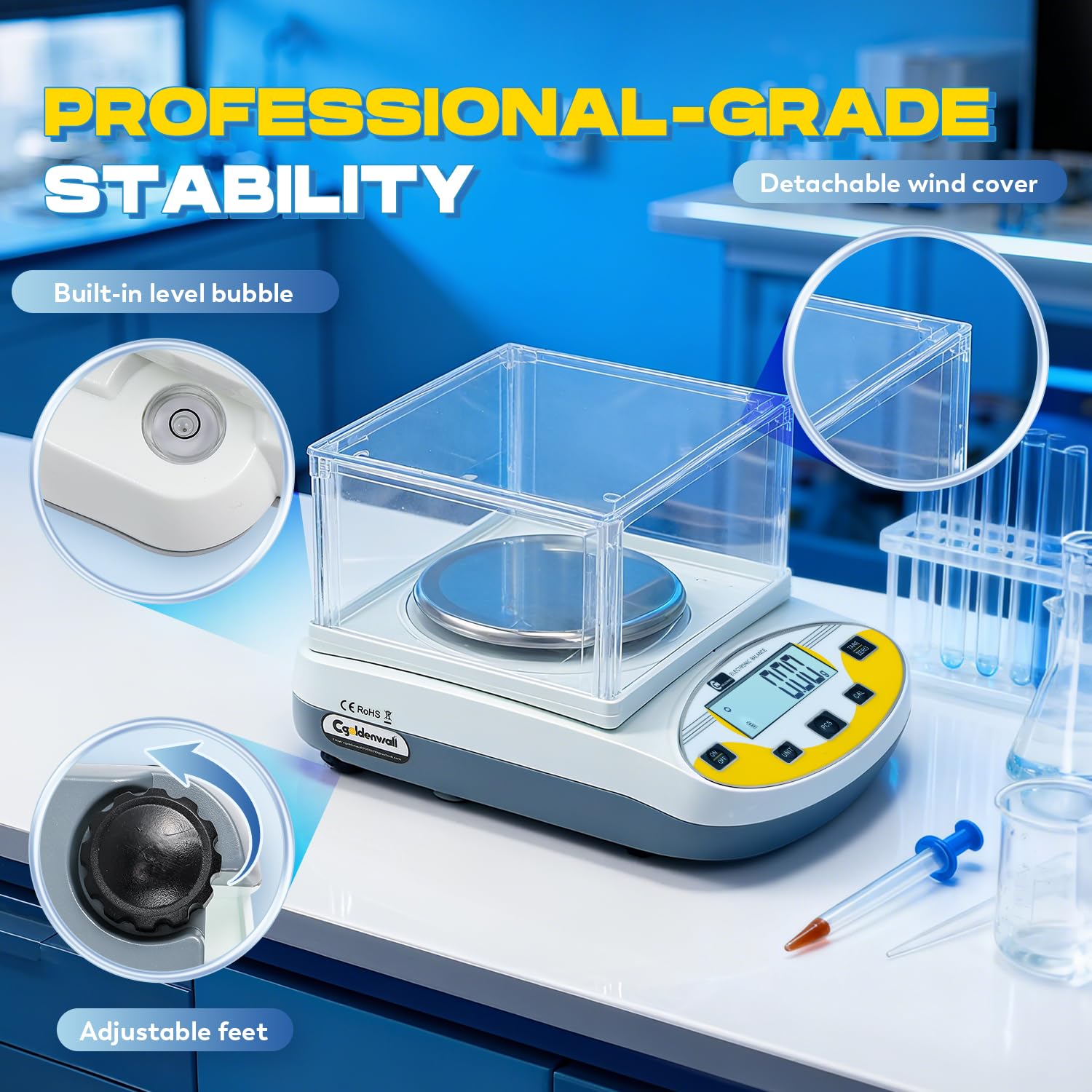 CGOLDENWALL Laborwaage durch Präzise Kalibrierung mit 3000g, 0.01g Genauigkeit Digitale Analytische Elektronische Präzisionswaagefür Küche&Schmuck&Industrie Waage mit Peeling&Gedächtnis&Fehleranzeige