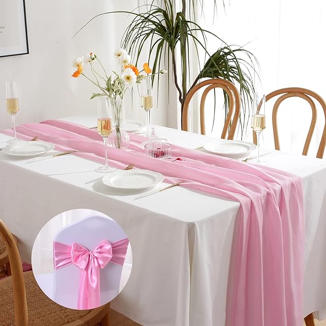 Chiffon Table Runner Sheer Wedding Runner Romantic for Shower Party Decorations Sky 28×120 inch/70×300cm Pink