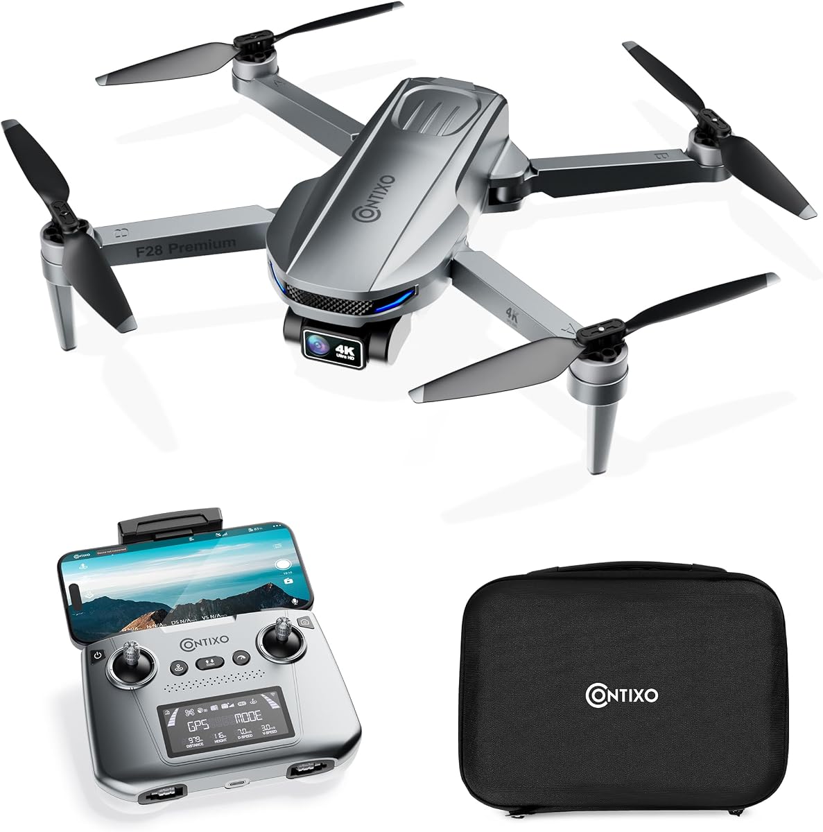 F28 Premium Drone Gimbal de Dos Ejes para Adultos, Cámara con Zoom 4K, Motor sin Escobillas, Vuelo de 23 Min, GPS Preciso, Retorno Automático, Sígueme, FPV Gran Angular de 110°, Drone Plegable Portátil para Principiantes