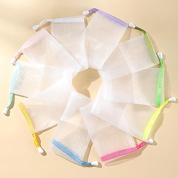 10 PCS Exfoliating Mesh Soap Pouch Double Layer Thicken Foam Net Soap Saver Sack Drawstring Holder Bags Bubble Mesh Bags Multicolor