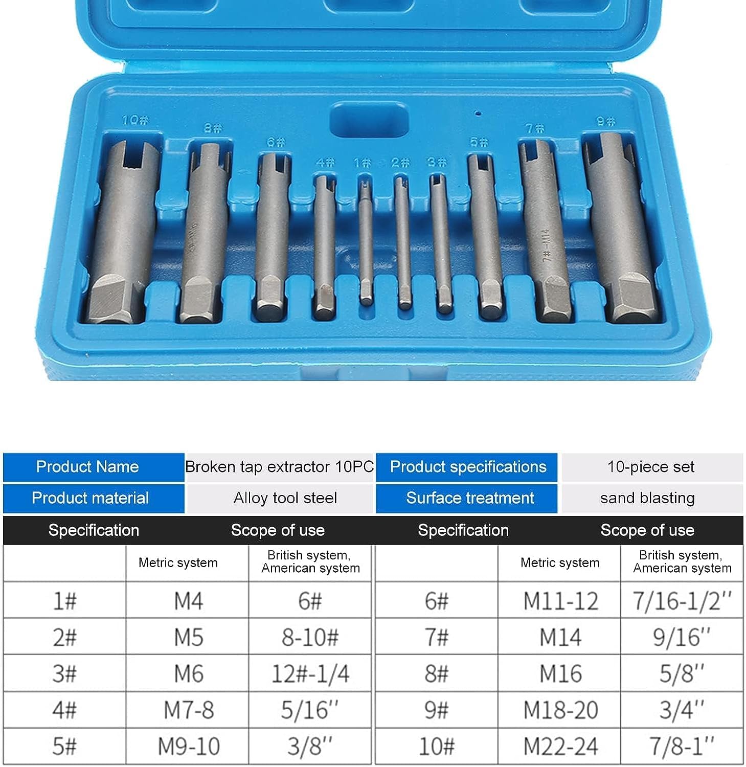 10Pcs/Set Steel Broken Head Taps Stripped Screw Remover Kit Tap Extractor Set (#C 656g/23.1oz)