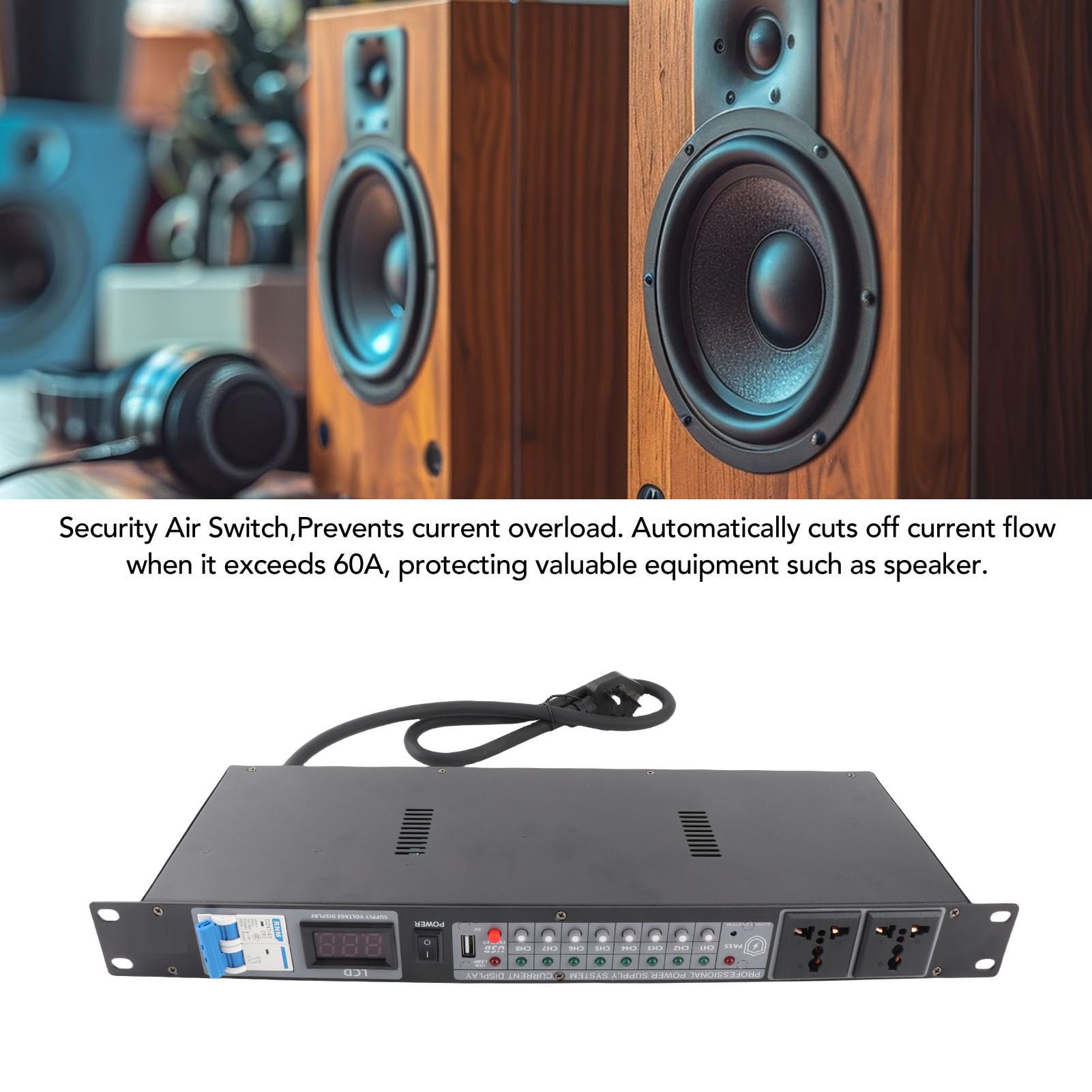 Power Sequencer, Professioneller 10-Kanal Power Sequence Controller mit Spannungsanzeige für Bühnengeräte und Verstärker (EU-Stecker)
