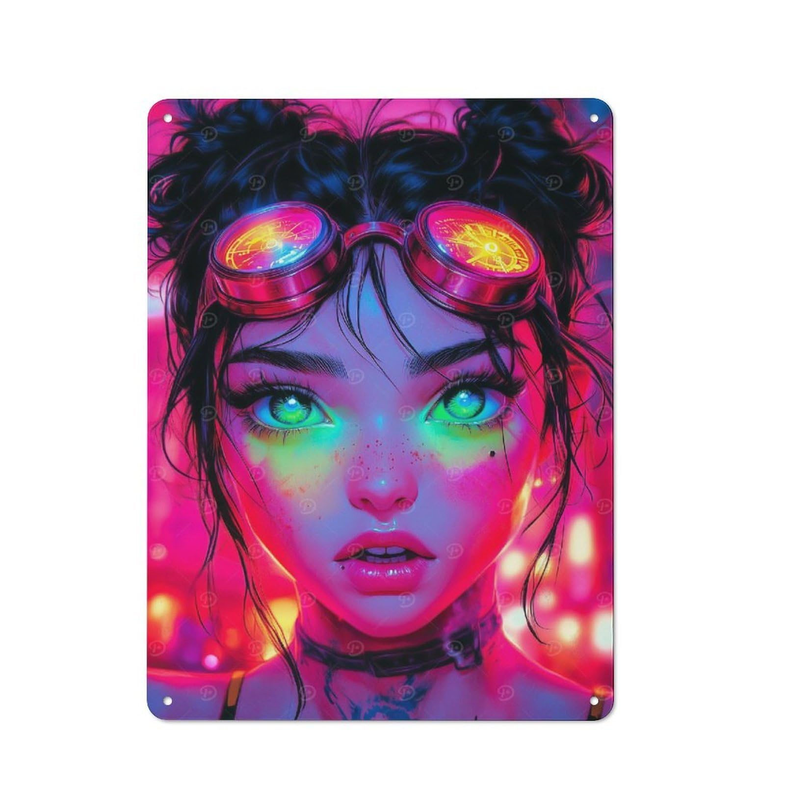 Goggles Girl Vintage Tin Sign 40x30cm for Home Office Or Studio, for Metal Sign Collectors, for Living Room And Hallway Decor