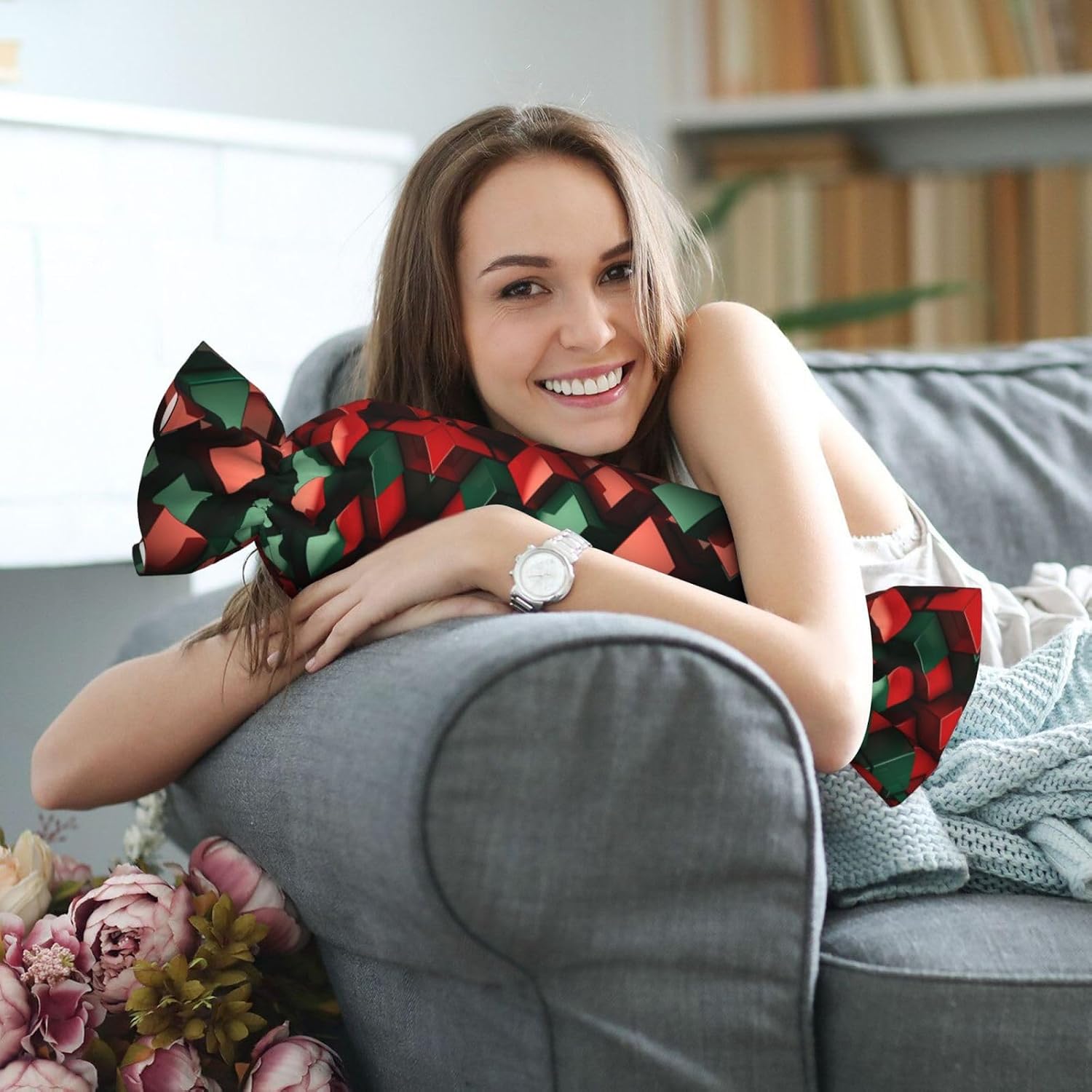 Red and Green Square Candy Cylindrical Pillow - Sleeping Pillow Soft Support for Back, Stomach or Side Sleepers