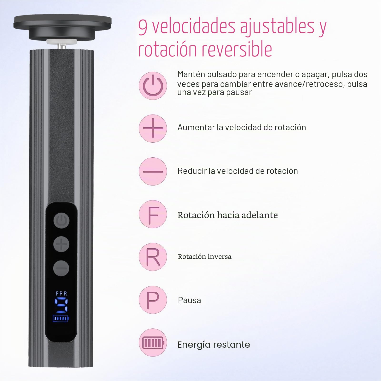 2 en 1 Lima Electrica Pies Durezas Inalámbrica 2600mAh con 9 Velocidades Ajustables, Maquina Quita Callos Pies 2 Placa Pulido de Vidrio Nano, Limador de Durezas Electrico, Gris
