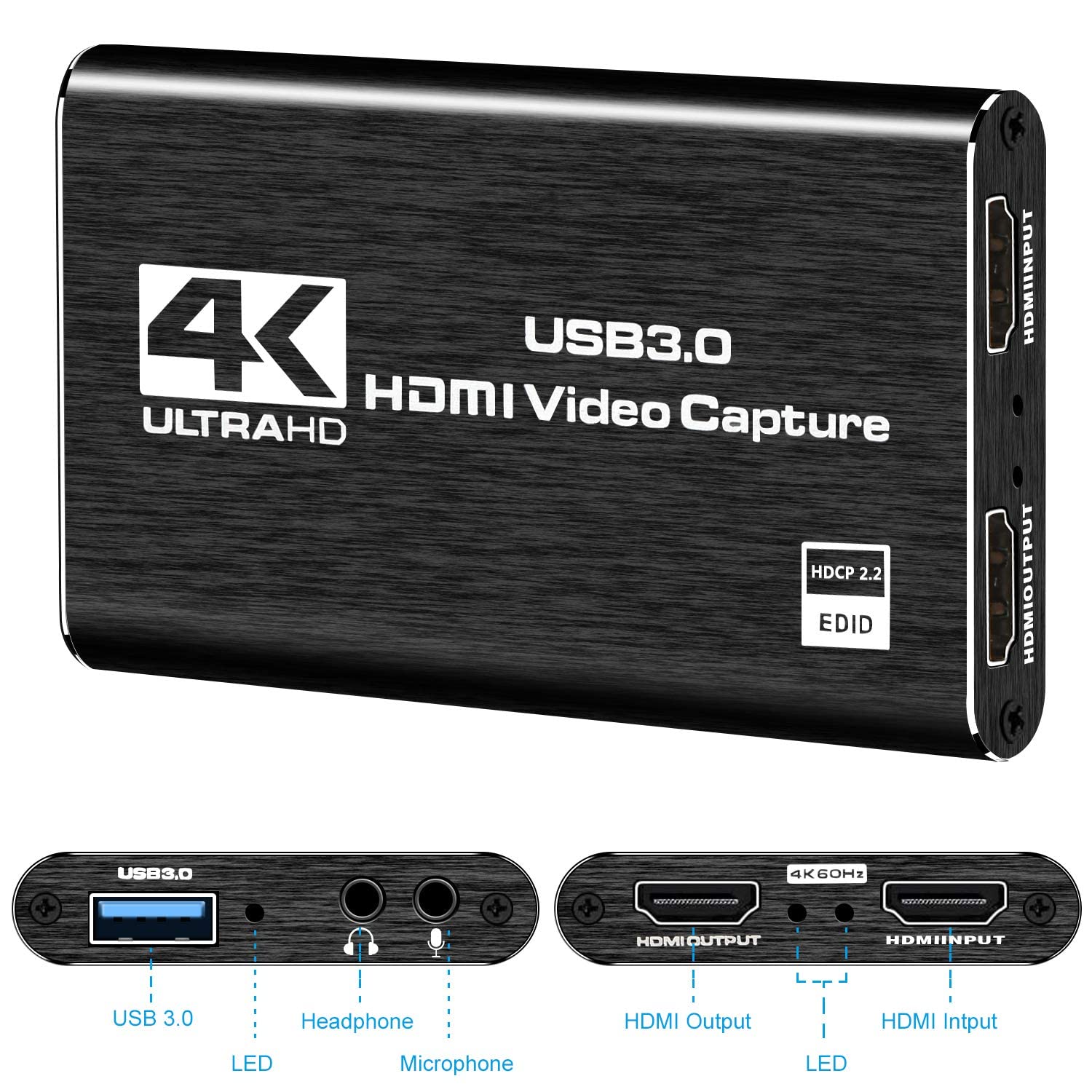 VIXLW capturadora de Video, capturadora Audio y Video USB 3.0, 1080P 60FPS/2K 30FPS Captura de Videojuegos, Tarjeta de Captura 4K HDMI Loop-out para Nintendo Switch/Xbox/PS5/Switch/cámara/PC/OBS