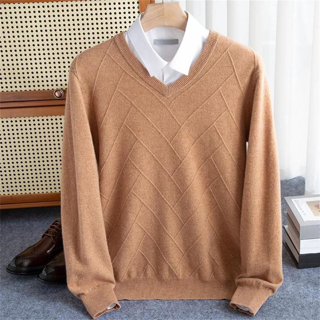 Inverno degli uomini 100% maglione di lana con scollo a V allentato pullover a maniche lunghe maglione di cachemire Plus Size tinta unita maglione