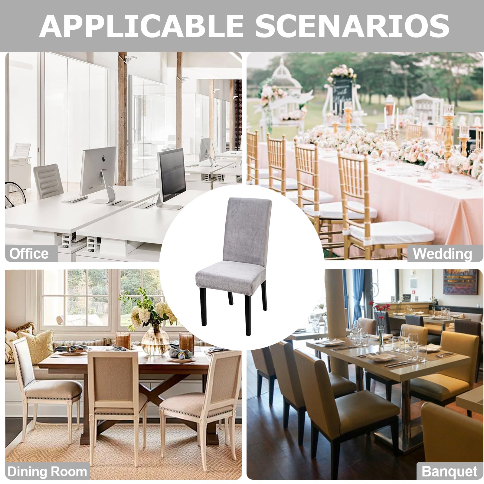 Alishomtll Ensemble de housses de chaise de salle à manger de 6 pièces Housses de chaise extensibles en velours pour chaises de salle à manger Housses de chaise amovibles élastiques Protège-chaises