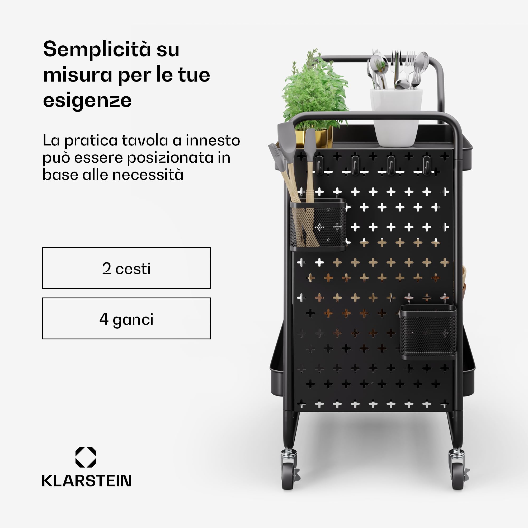 Klarstein Carrello Cucina, Mobiletto Cucina, Carrello Cucina Salvaspazio, Carrello Portavivande, Mobile Cucina Salvaspazio, Carrello Cucina con Ruote e Cassetti, Carrellino Porta Ghiaccio e Frutta