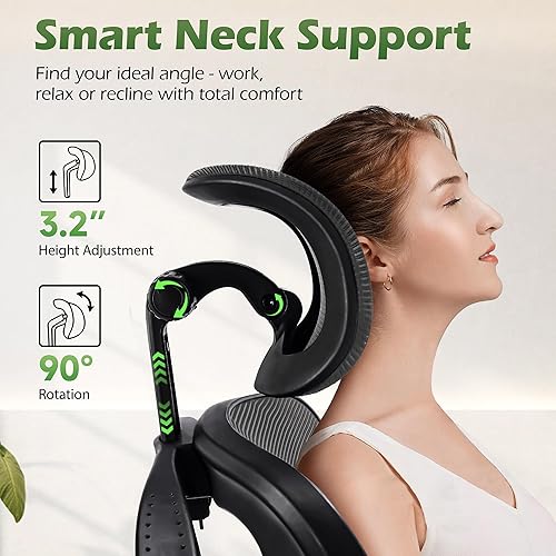 Miniatura 4 de Silla de oficina ergonómicas con soporte lumbar ajustable y colgador para reposacabezas, silla de malla transpirable de respaldo alto con ruedas,