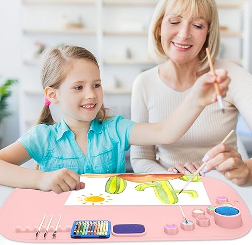 Miniatura 2 de Tapete de silicona para manualidades, 24 x 16 pulgadas, tapete de pintura de silicona antiadherente plegable con separadores de pintura y soporte