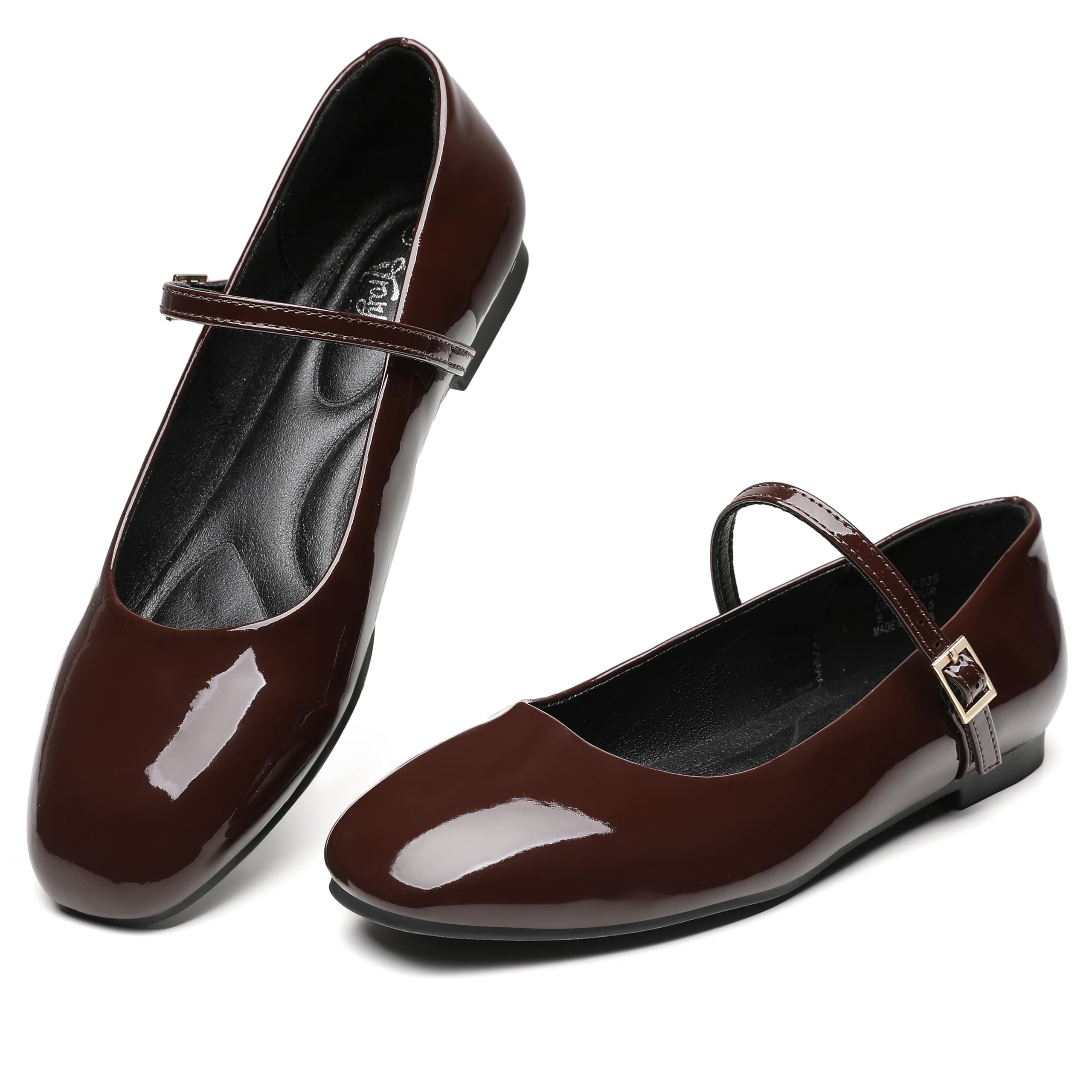 Snapklik.com : Mary Jane Shoes Women, Dark Brown Ballet Flats Square ...
