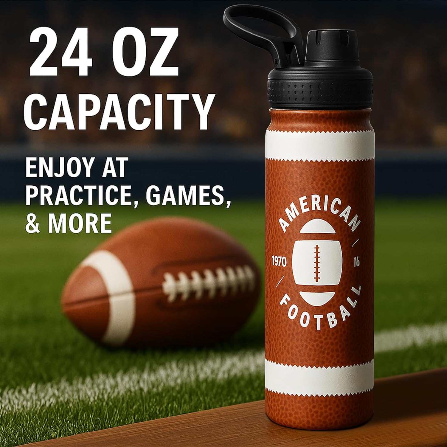 Football Water Bottle, 24 oz Insulated Stainless Steel Sports Bottle with Straw, Football Stuff Gifts for Boys - Image 7