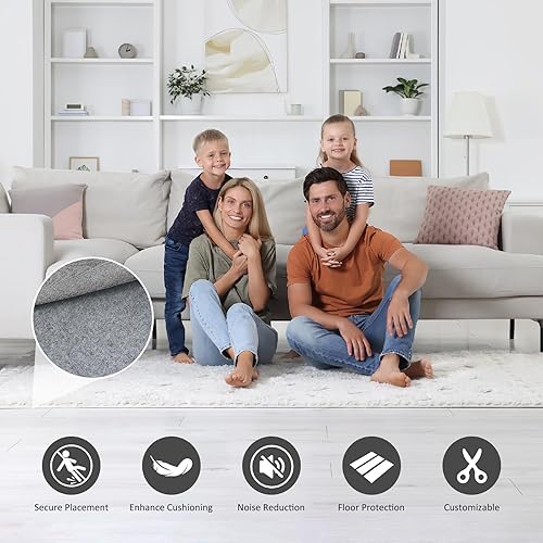 Miniatura 5 de Almohadilla de fieltro para alfombra con puntos de agarre, almohadilla antideslizante de 2 x 3 pies con respaldo de PVC, almohadilla acolchada de 16