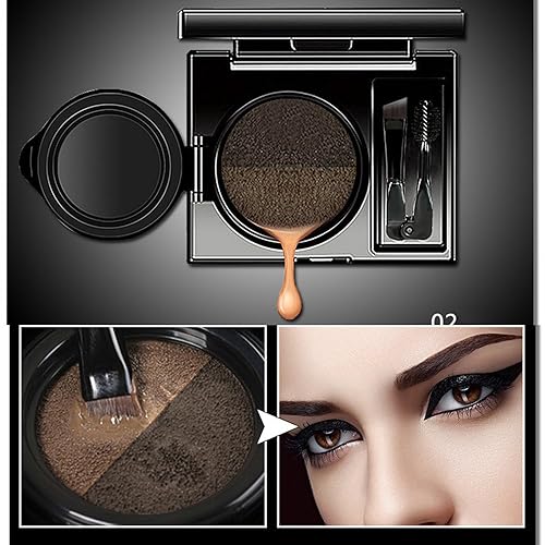 Miniatura 4 de 2 colores impermeable cojín de aire para cejas crema en polvo maquillaje con doble 2 cepillos de cejas (conjunto de cejas oscuras)