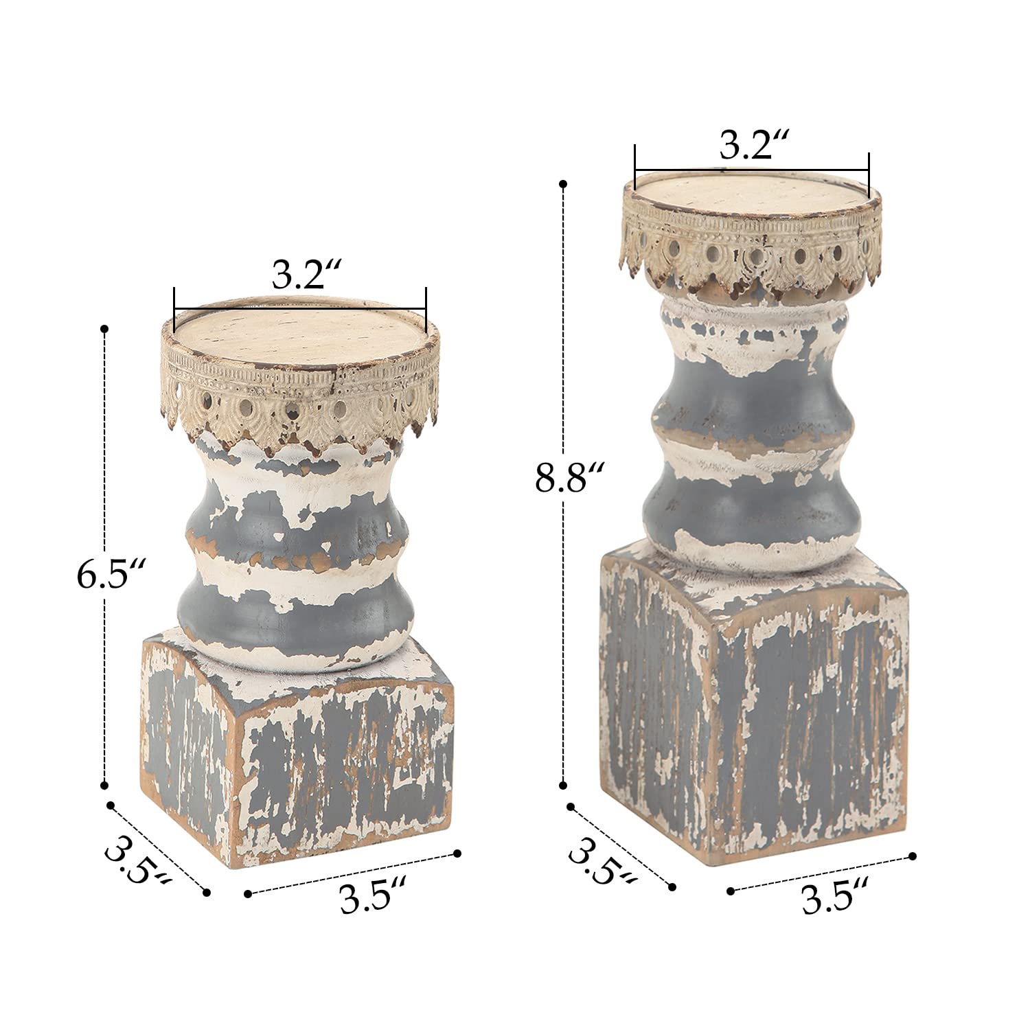 Nikky Home Juego de 2 portavelas de Pilar de Granja, Pedestal Decorativo de Madera rústica, centros de Mesa para Chimenea, Chimenea, cafetería, Mesa de Comedor, Gris Envejecido