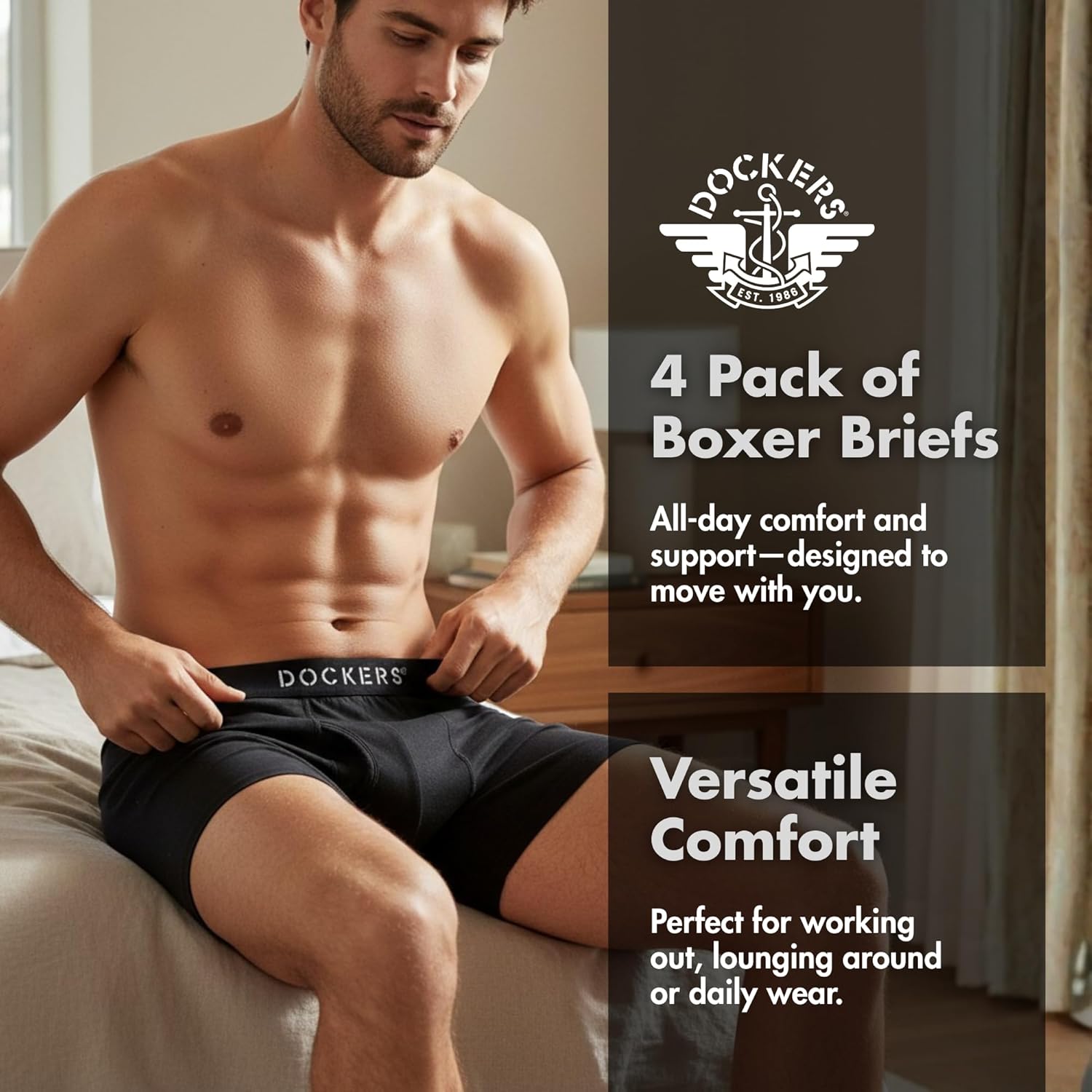 DOCKERS Mens Stretch Boxer Brief Underwear Stretch Cotton Underwear 4 Pack - Image 4