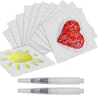 20Pcs Foam Texture Painting Paper 4" x 4" Magical Foam Texture Paper Sheets with 2Pcs Water Brush Pens Handicraft Blank Painting Kit for 3D Crafts DIY Arts Supplies