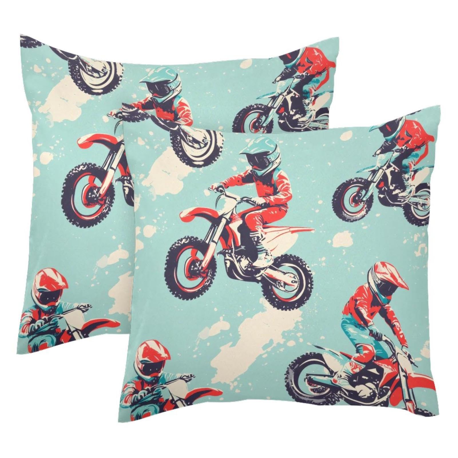 Housse de coussin motocross velours bleu double face 50x50 cm aux finitions haut de gamme