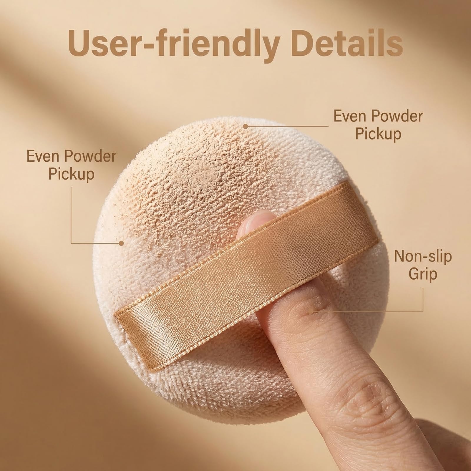 Runde Velour-Puderquasten mit Band, 8 cm, weicher Schwamm, Gesicht, Make-up, Kosmetik, loser Puderquaste, Foundation, Beauty-Werkzeug, 3 Stück (Beige)