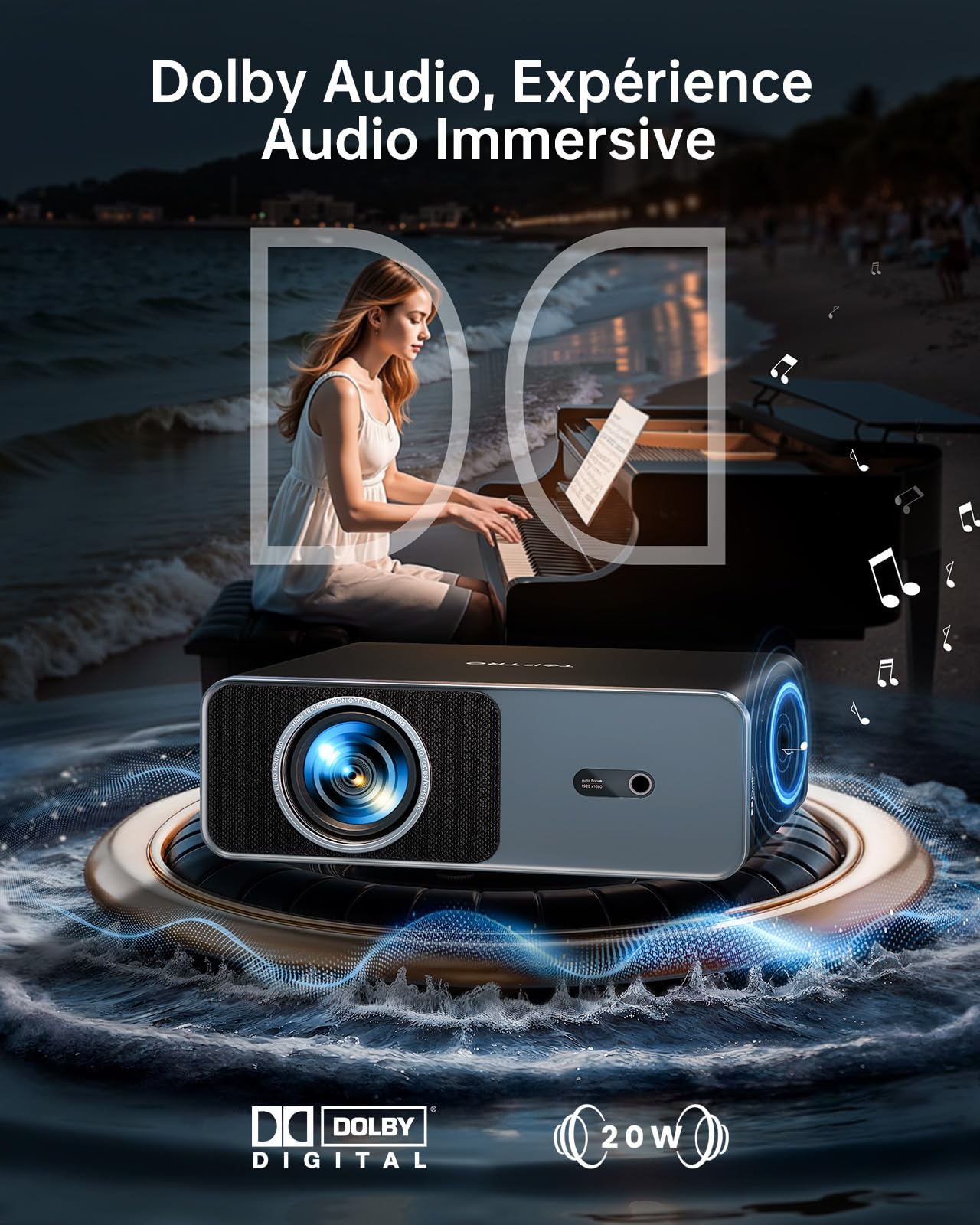Vidéoprojecteur 4K【1000ANSI/Compatible Netflix/Dolby】 VideoProjecteur Portable AI Auto Focus/Keystone WiFi6 Bluetooth, TOPTRO Projecteur 1080P FHD, Rétroprojecteur 4k Extérieur Zoom 50% Home Cinéma