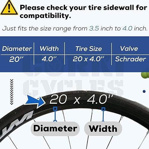Miniatura 2 de Corki Cycles - Tubo de neumático grueso de 20 x 3.0 pulgadas, 20 x 3.5 pulgadas, 20 x 4.0 pulgadas con válvula Schrader de 1.260 in, tubos