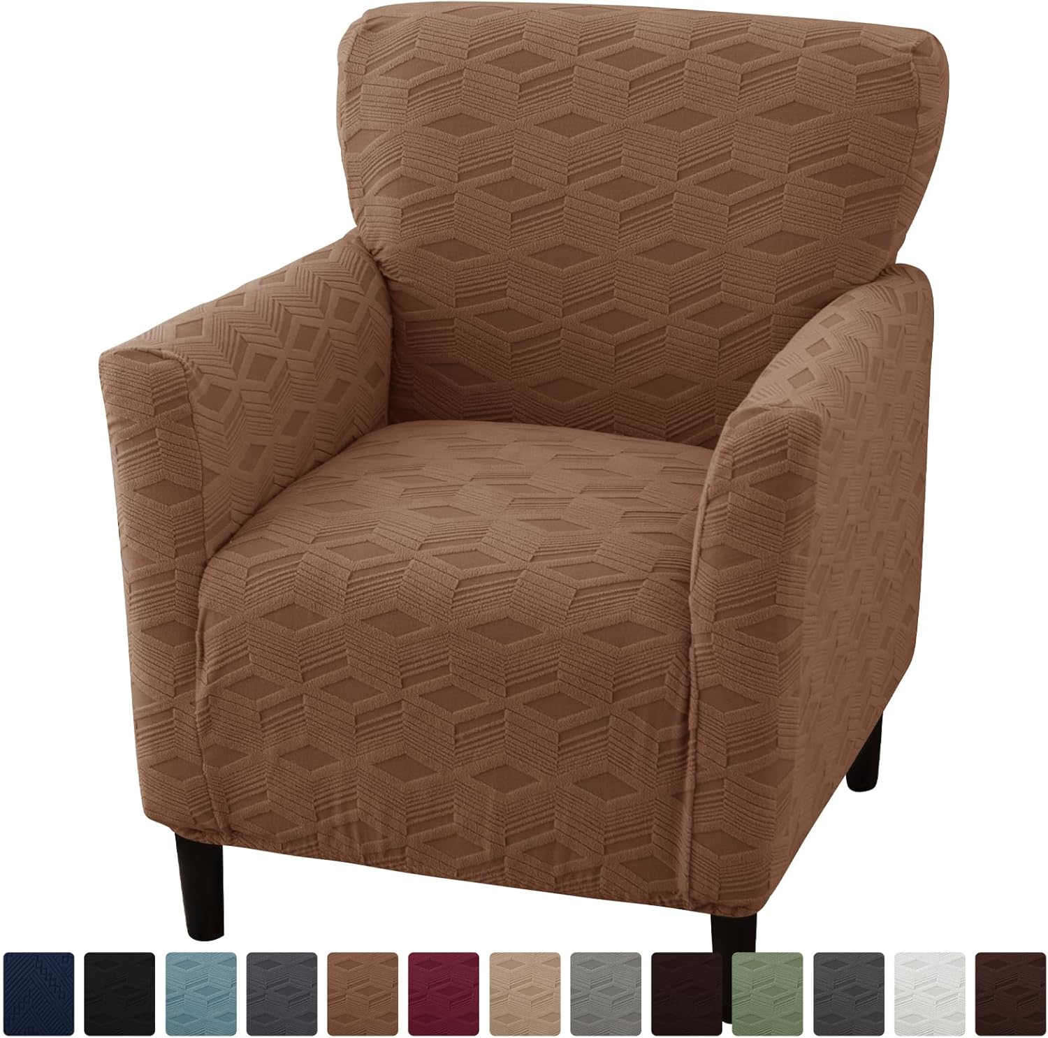Stretch Modern Banquet Armchair Slipcover 1-Piece Accent Chair Covers with Arms Soft Chair Slipcovers for Living Room Armchair Furniture Protector Office Reception Reading Sofa (Light brown-1)