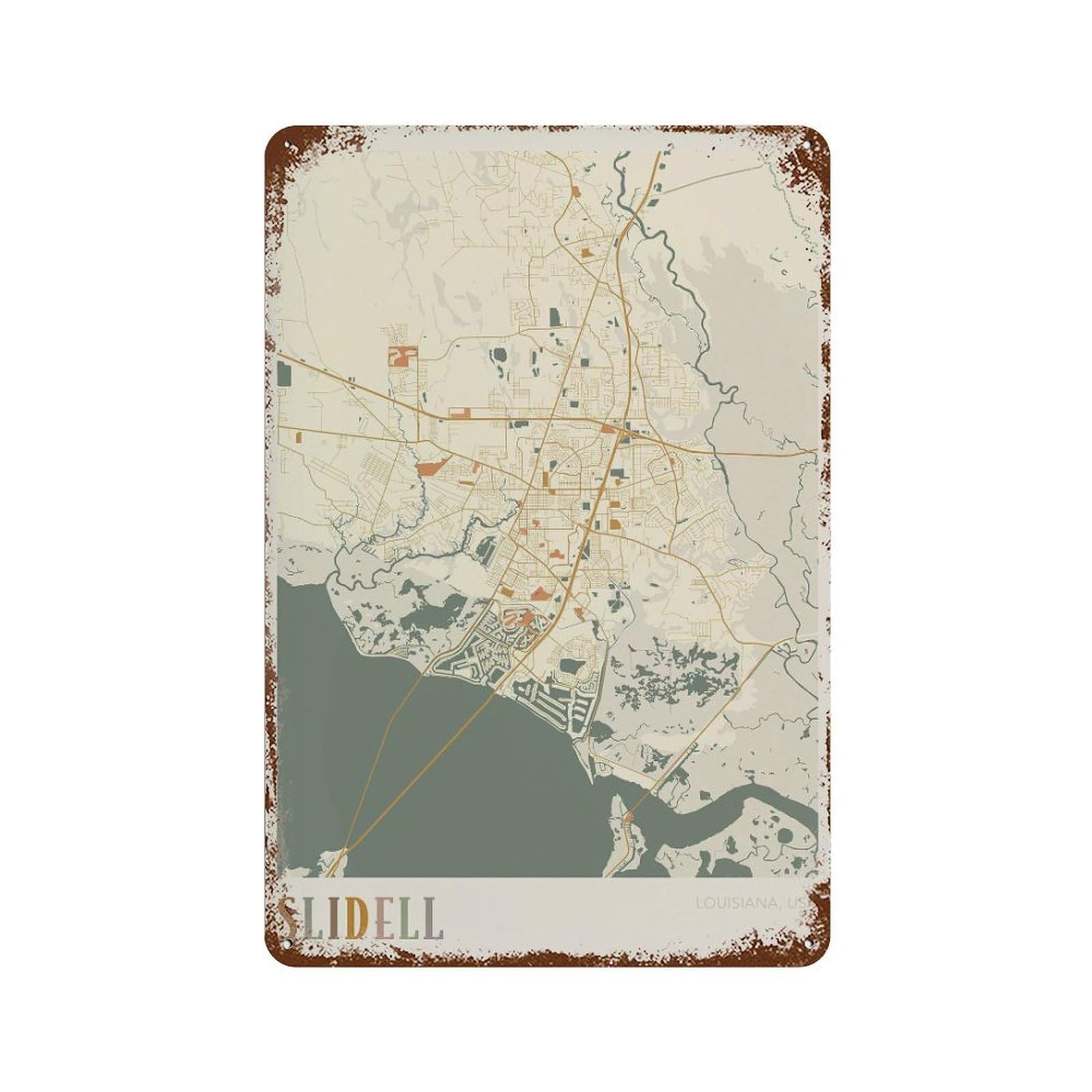 xiaoxiaoshen Slidell Map Louisiana Travel Gift Boho Wall Decor Art Metal Tin Poster Modern Home Decor Art Home Bar Shop Decorations Vintage Sign 30x20cm